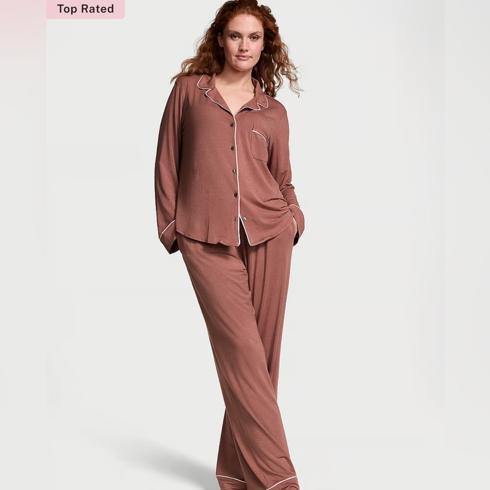 Victoria’s Secret Modal Long Pajama Set in VINTAGE ROSE LUREX STRIPE
